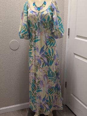 Billabong Tropical Floral Maxi Dress in Teal & Lavender